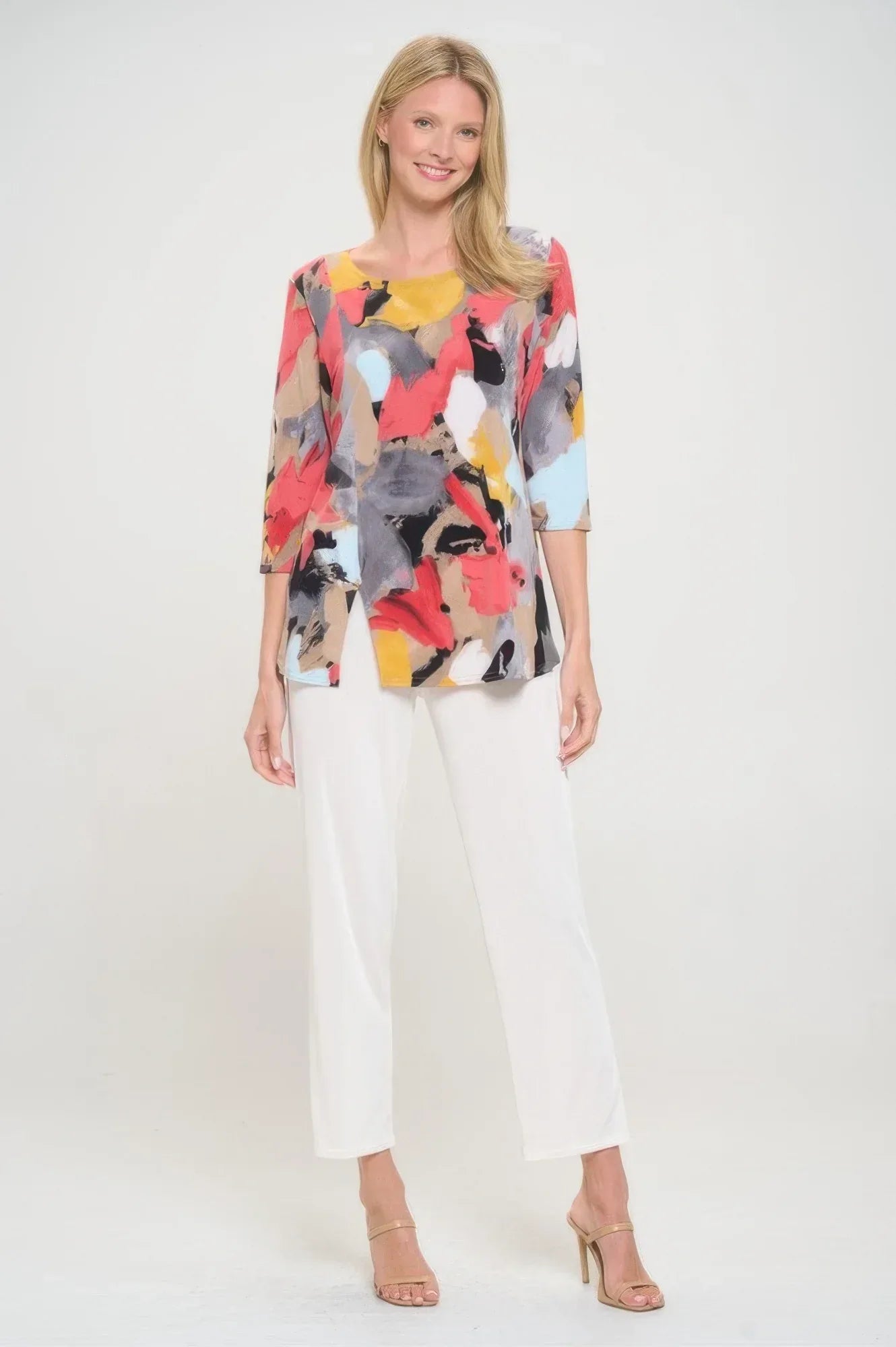 Hit Round Neck 3/4 Sleeve Slit Top | Mixtshop LLC