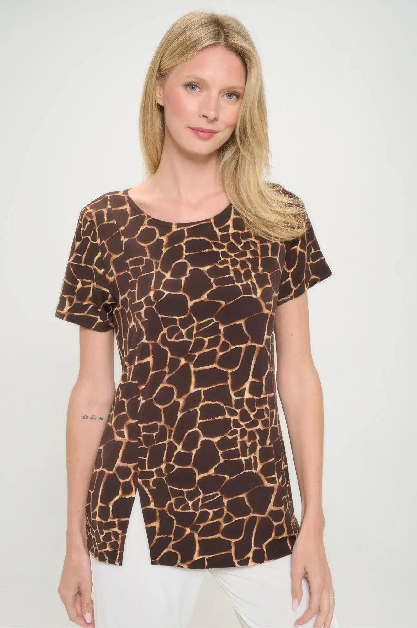 Hit Round Neck Short Sleeve Slit Top | Mixtshop LLC Main image