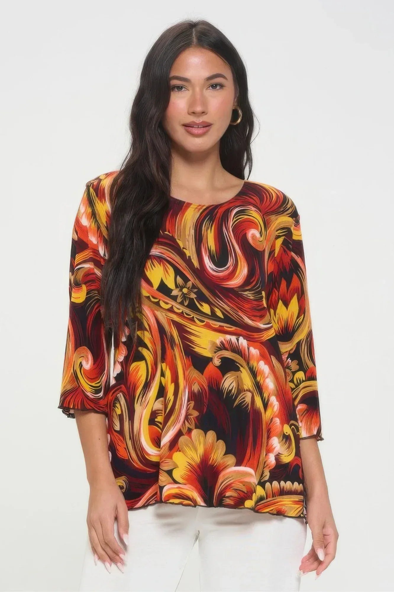 Print Quarter Sleeve Top | Mixtshop LLC Main image
