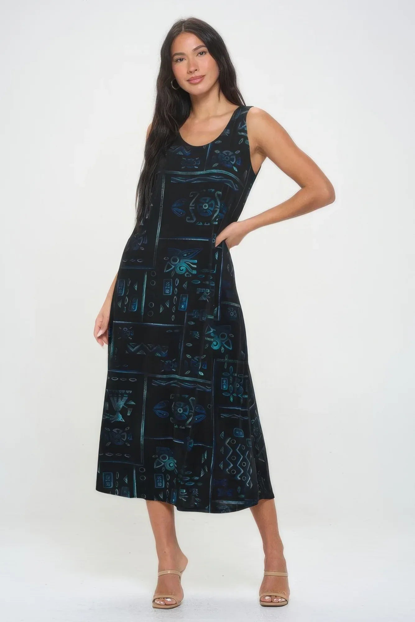 Bns Print Long Tank Dress | Mixtshop LLC Main image