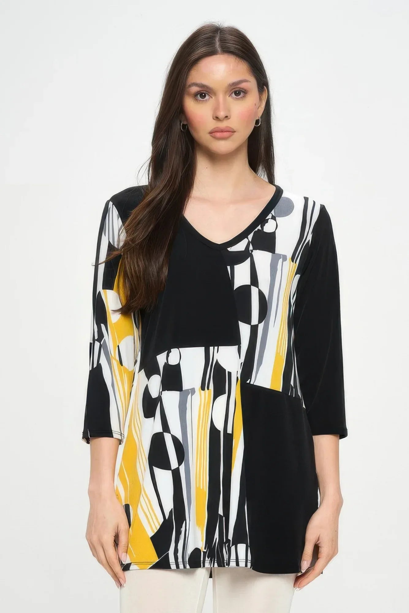 Hit Contrast V-neck Tunic Top | Mixtshop LLC Main image