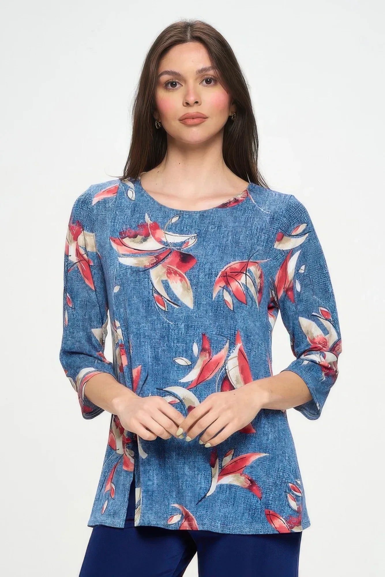 Hit Round Neck 3/4 Sleeve Slit Top | Mixtshop LLC Main image