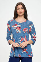 Hit Round Neck 3/4 Sleeve Slit Top | Mixtshop LLC