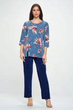 Hit Round Neck 3/4 Sleeve Slit Top | Mixtshop LLC