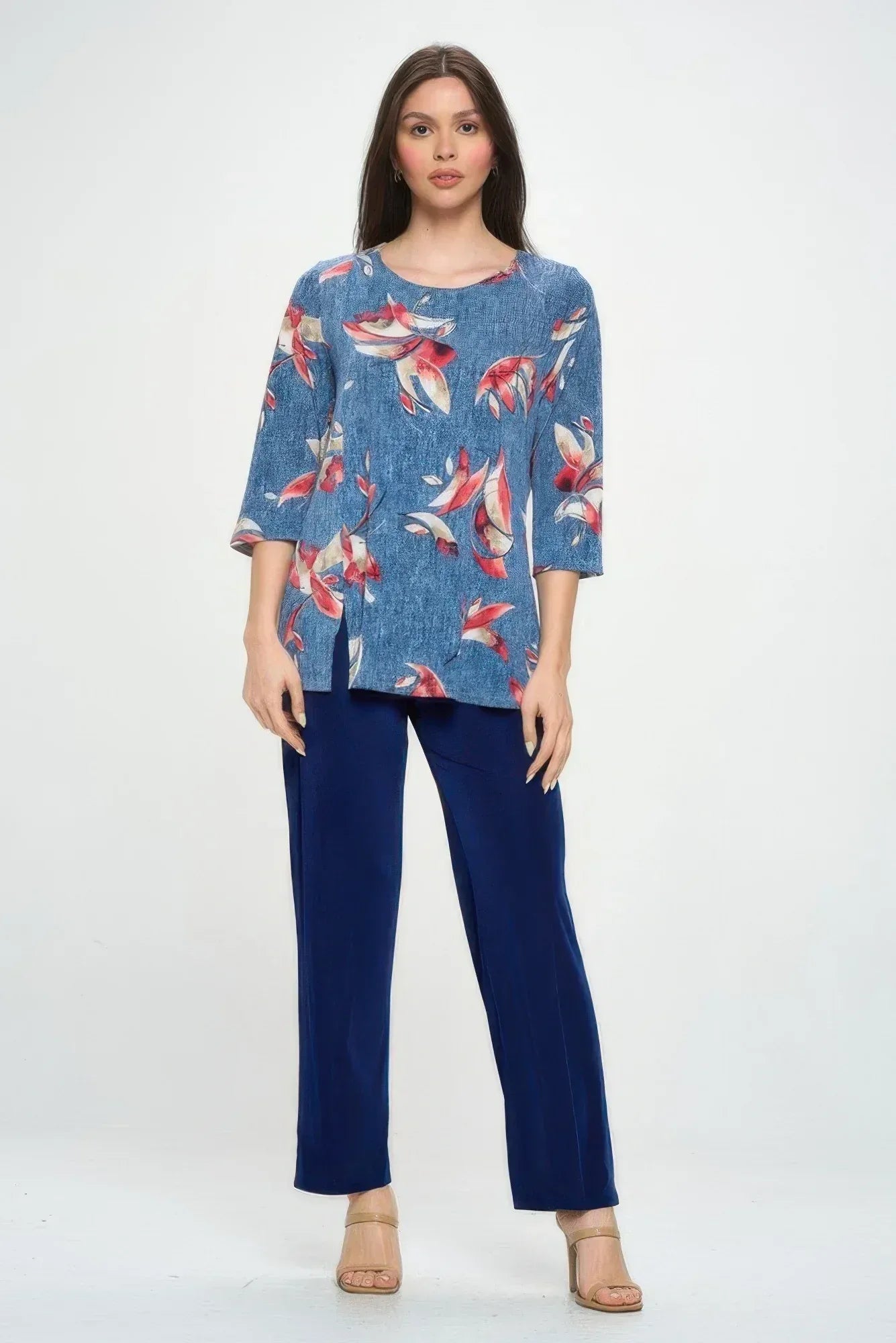 Hit Round Neck 3/4 Sleeve Slit Top | Mixtshop LLC