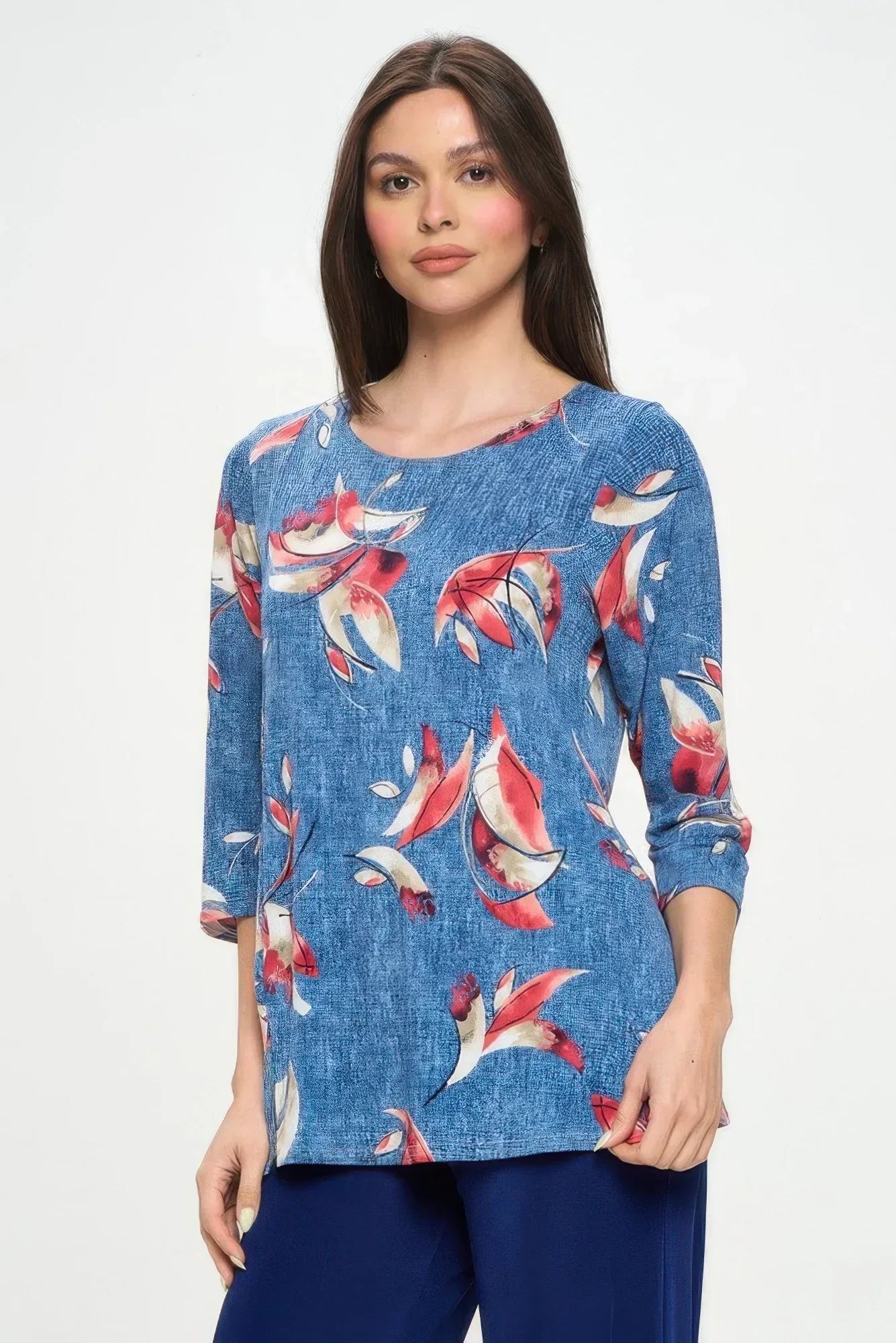 Hit Round Neck 3/4 Sleeve Slit Top | Mixtshop LLC