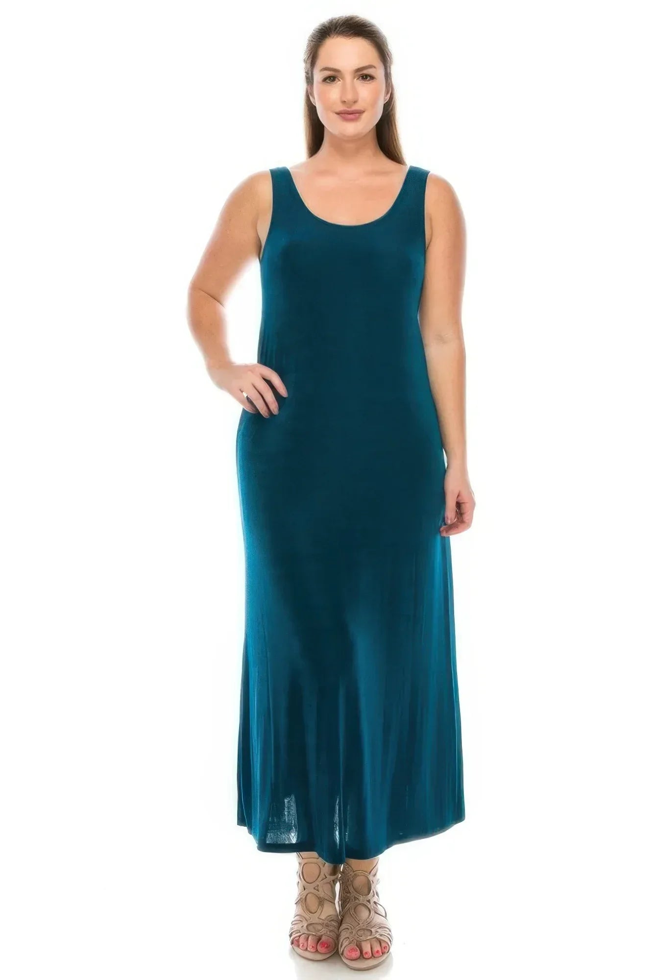 Plus Size Sleeveless Solid Acetate Long Maxi Dress | Mixtshop LLC