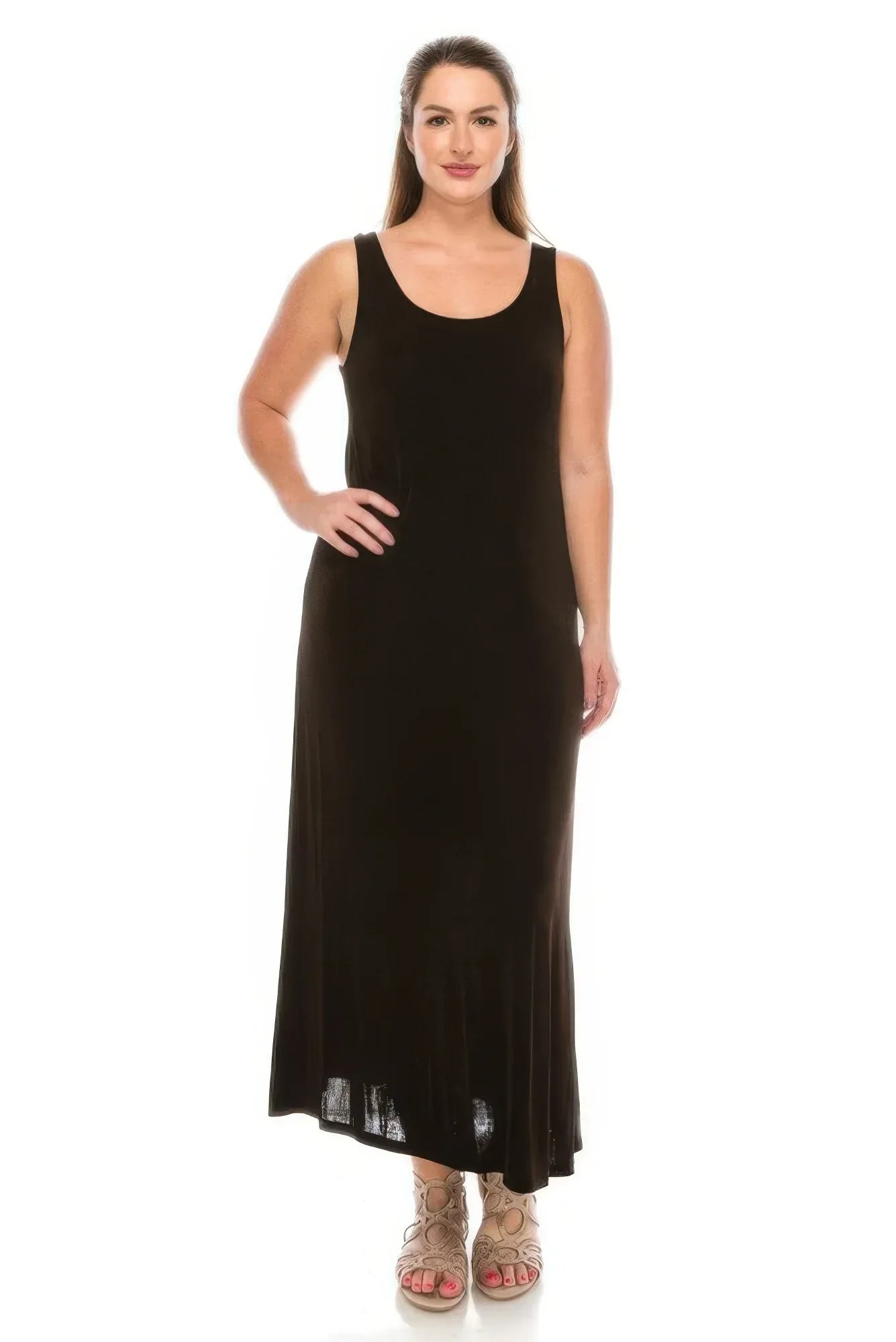 Plus Size Sleeveless Solid Acetate Long Maxi Dress | Mixtshop LLC