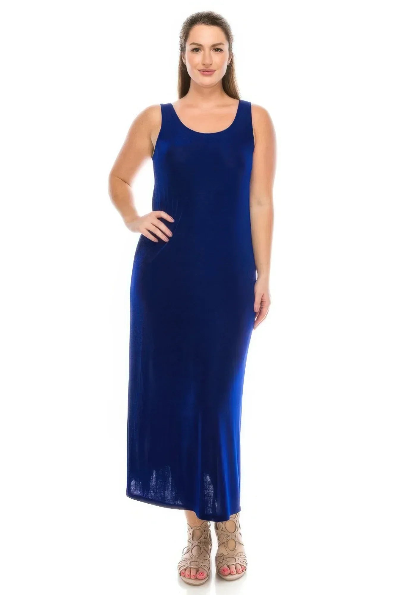 Plus Size Sleeveless Solid Acetate Long Maxi Dress | Mixtshop LLC