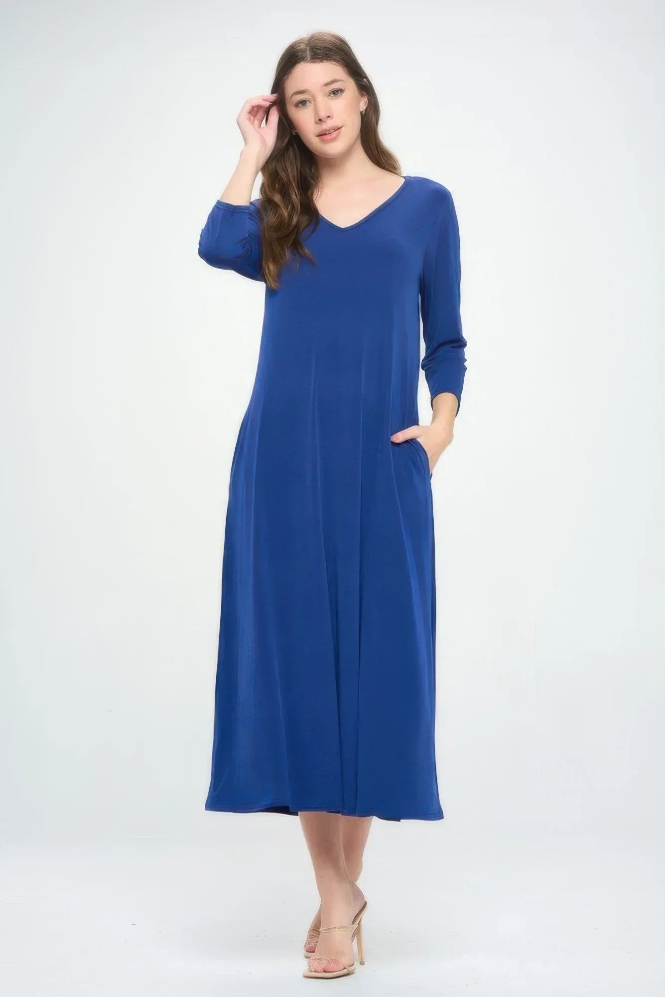 Hit V-neck Long Dress W/pocket | Mixtshop LLC