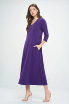 Hit V-neck Long Dress W/pocket | Mixtshop LLC