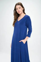 Hit V-neck Long Dress W/pocket | Mixtshop LLC