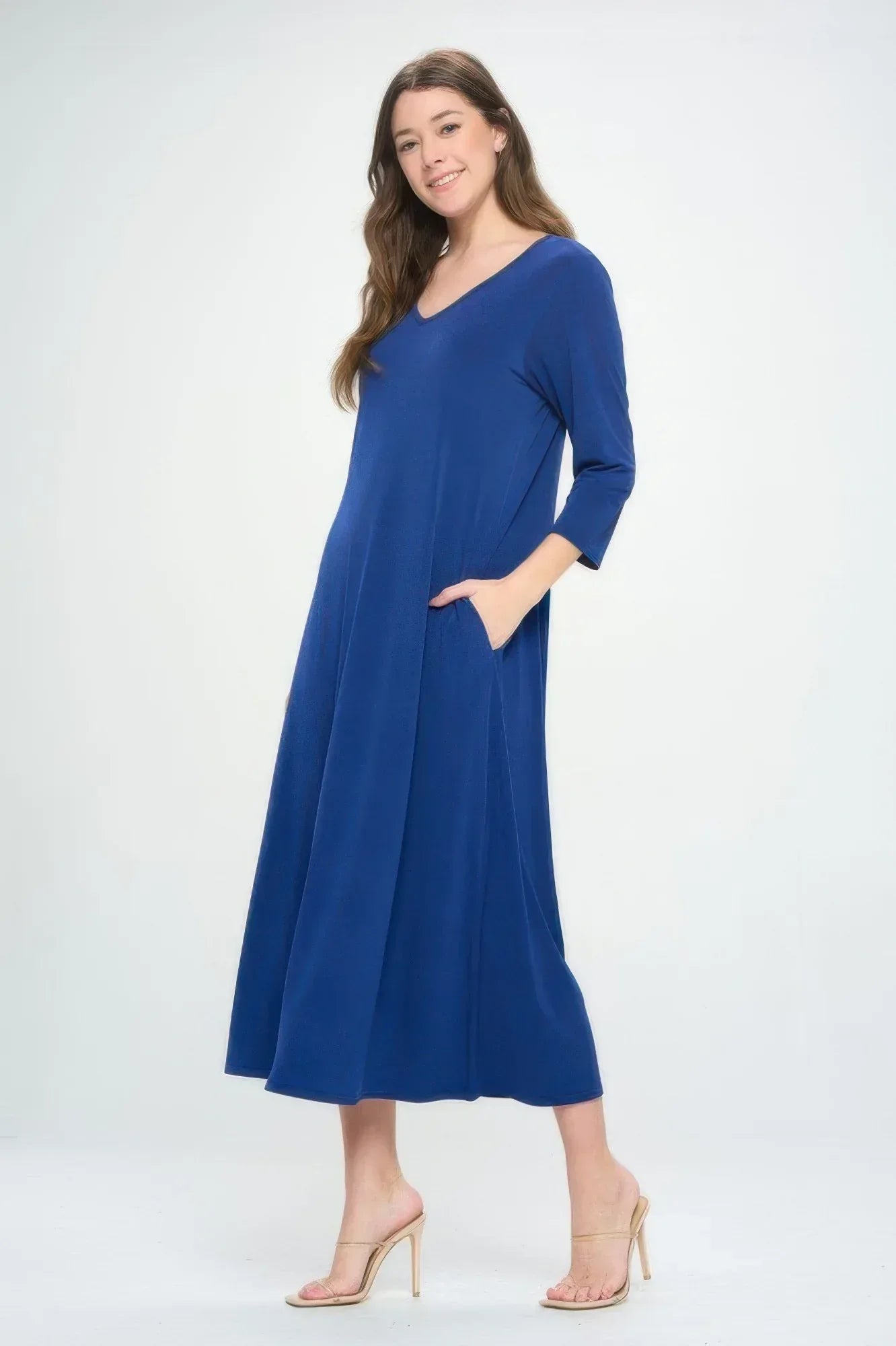 Hit V-neck Long Dress W/pocket | Mixtshop LLC