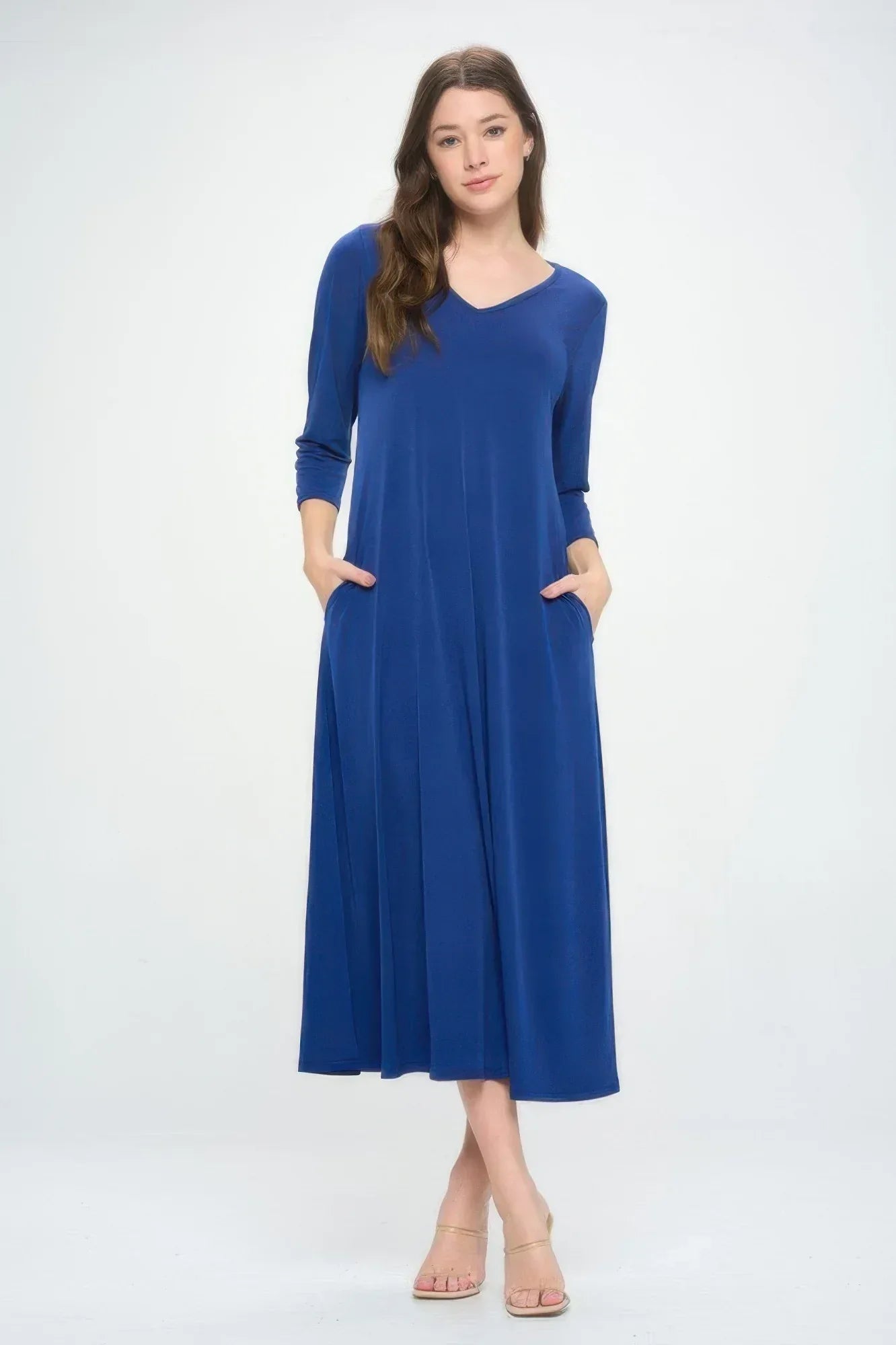 Hit V-neck Long Dress W/pocket | Mixtshop LLC