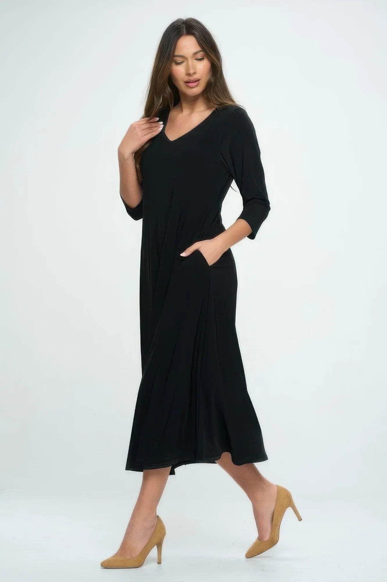 Hit V-neck Long Dress W/pocket | Mixtshop LLC