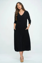 Hit V-neck Long Dress W/pocket | Mixtshop LLC