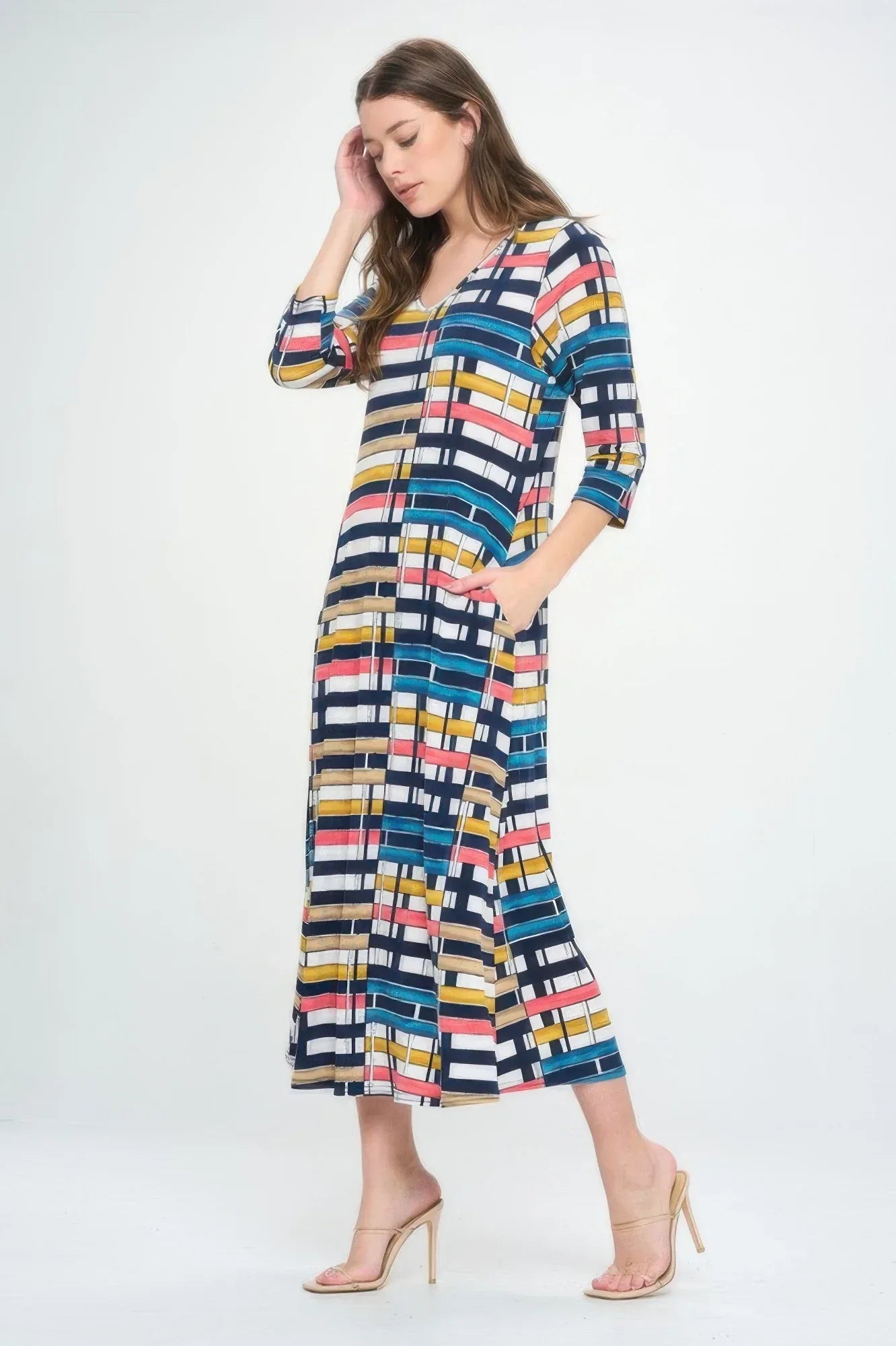 Hit V-neck Long Dress W/pocket | Mixtshop LLC