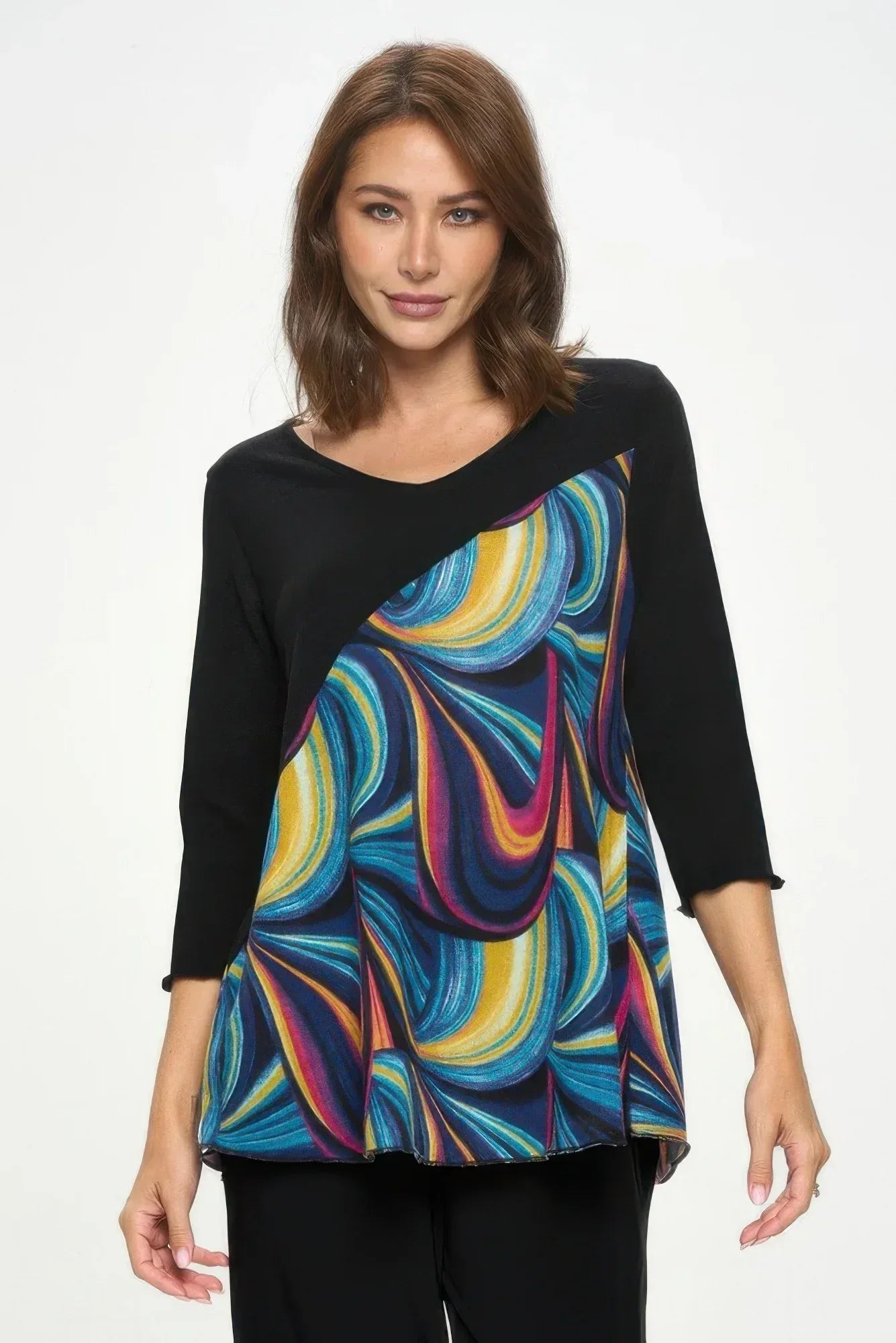 Mir Bias V-neck Contrast Top | Mixtshop LLC