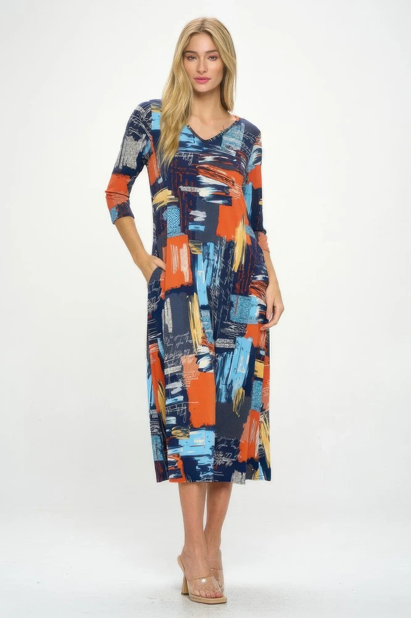 Hit V-neck Long Dress W/pocket | Mixtshop LLC Main image