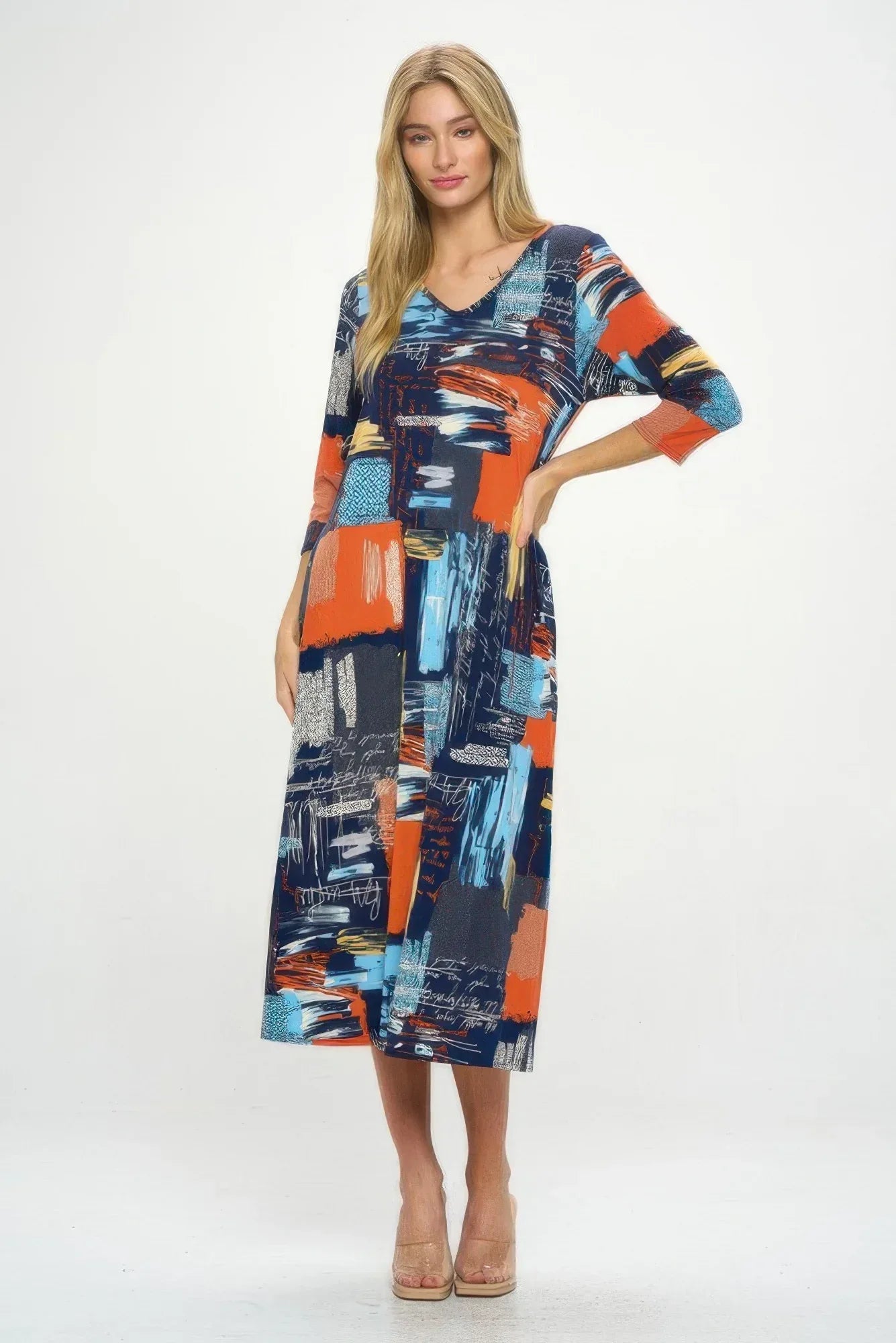 Hit V-neck Long Dress W/pocket | Mixtshop LLC