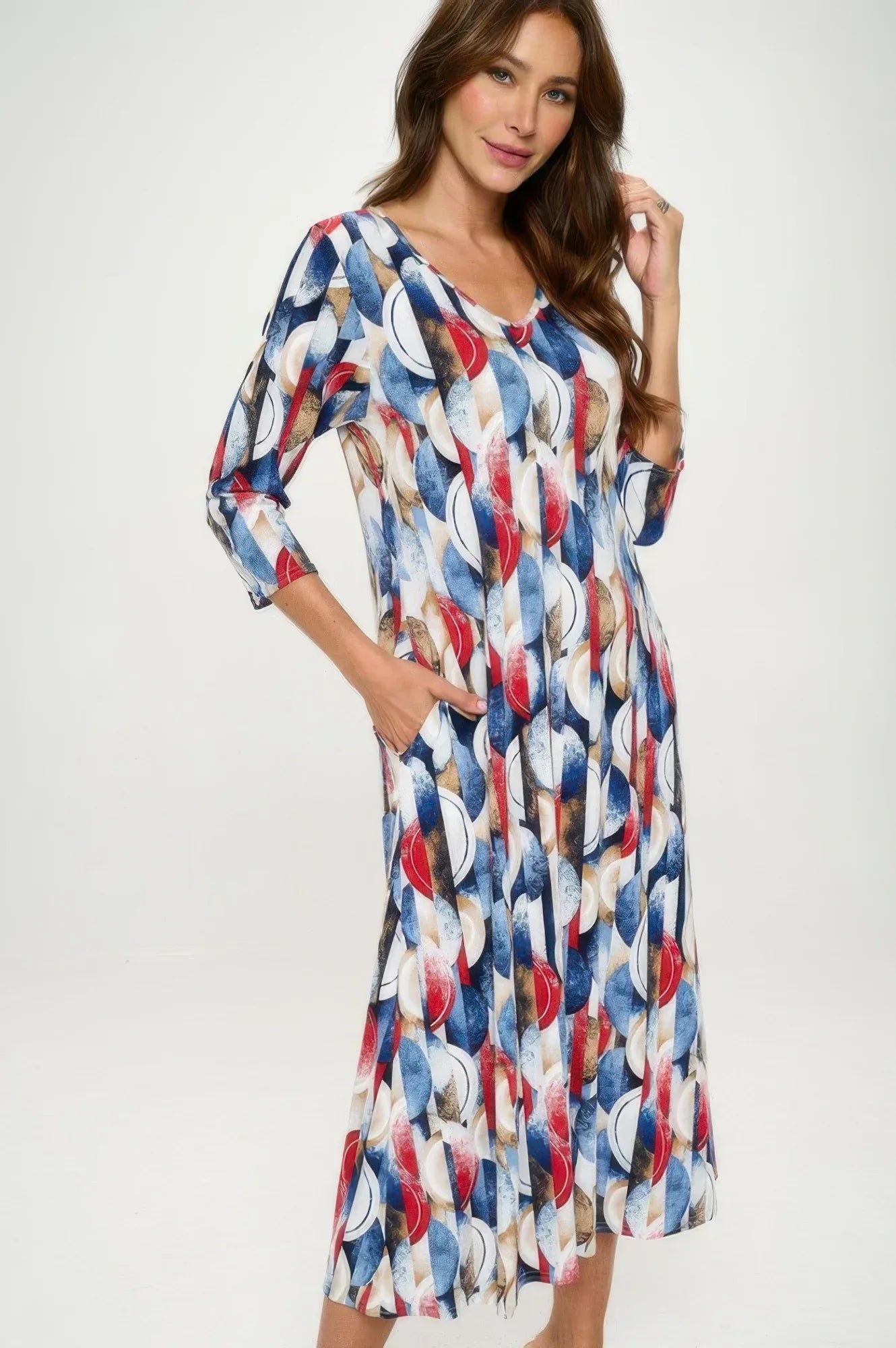 Hit V-neck Long Dress W/pocket | Mixtshop LLC Main image