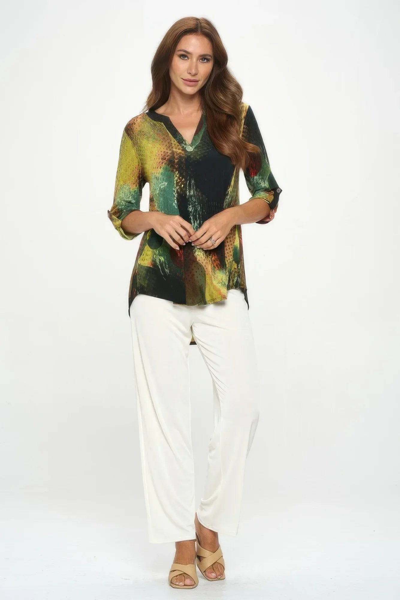 Hit Notch Neck Rolled Sleeve Top Secondary image
