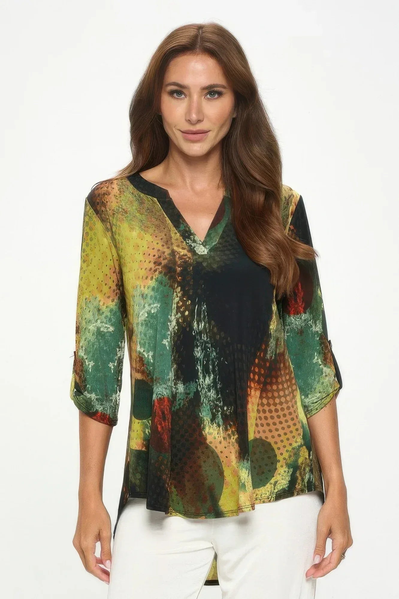 Hit Notch Neck Rolled Sleeve Top | Mixtshop LLC