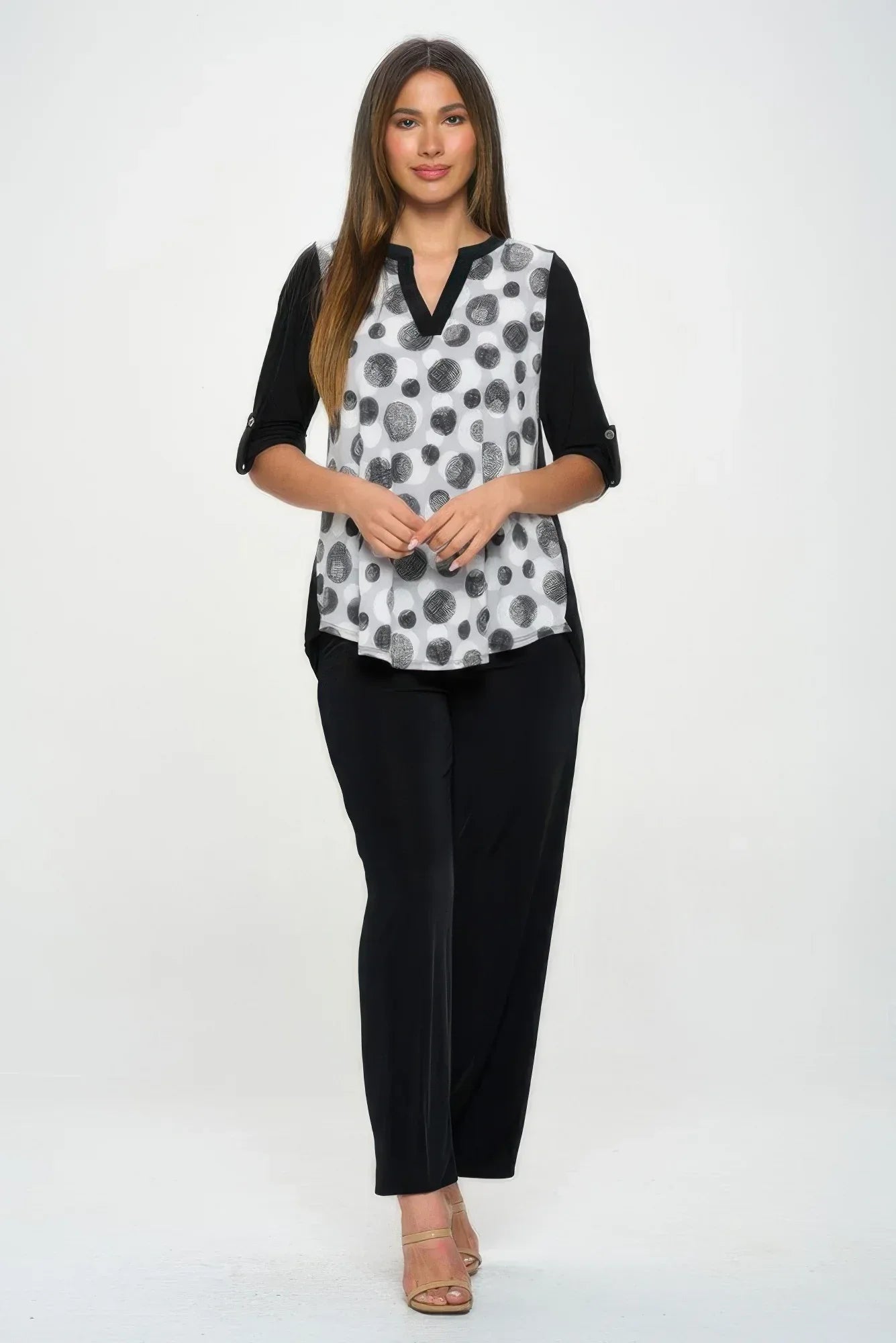 Hit Notch Neck Rolled Sleeve Top | Mixtshop LLC