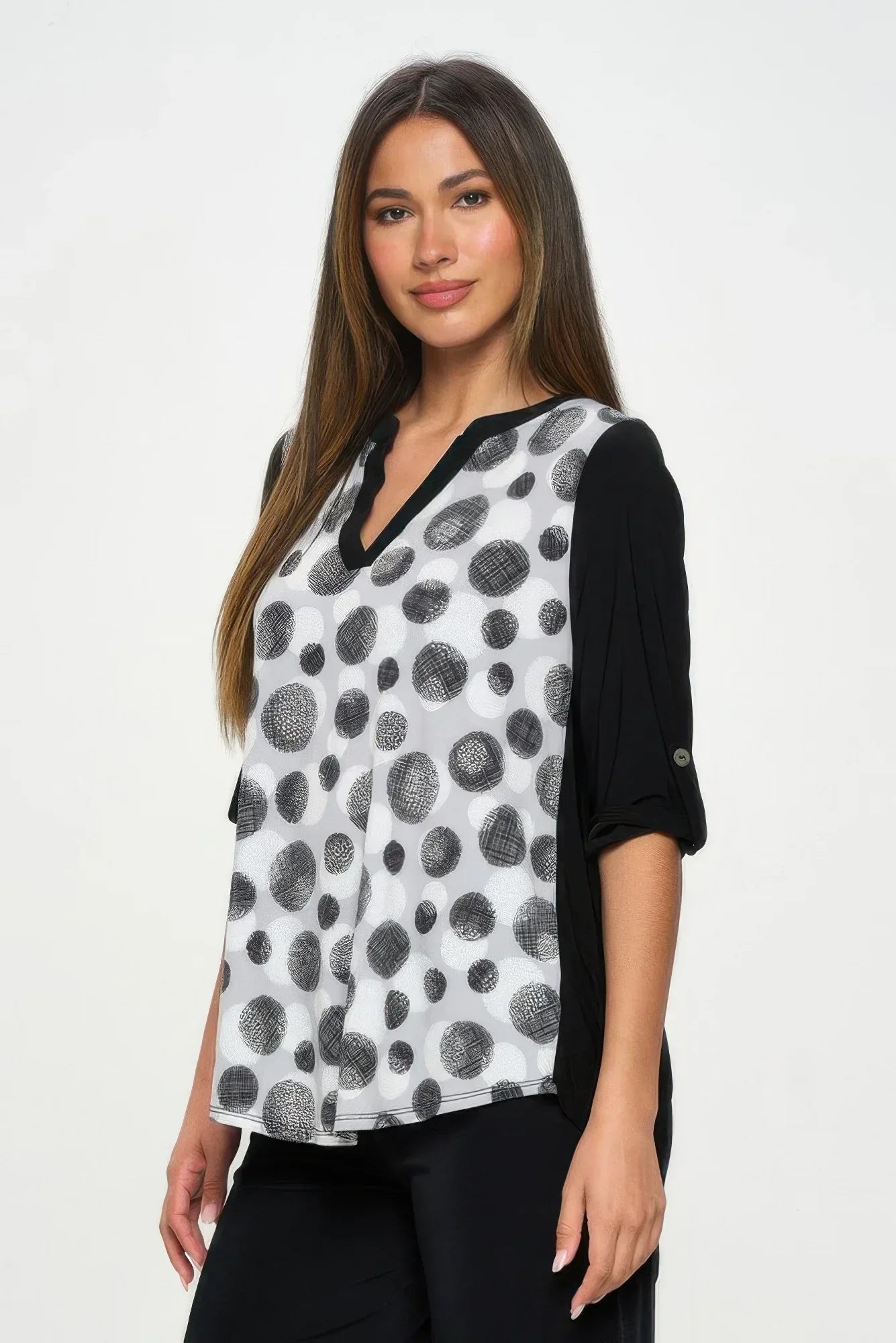 Hit Notch Neck Rolled Sleeve Top | Mixtshop LLC