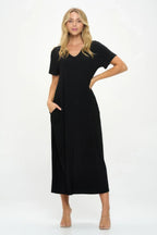 Hit V-neck Long Dress W/pocket | Mixtshop LLC