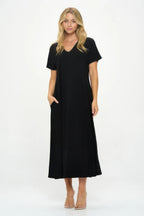 Hit V-neck Long Dress W/pocket | Mixtshop LLC