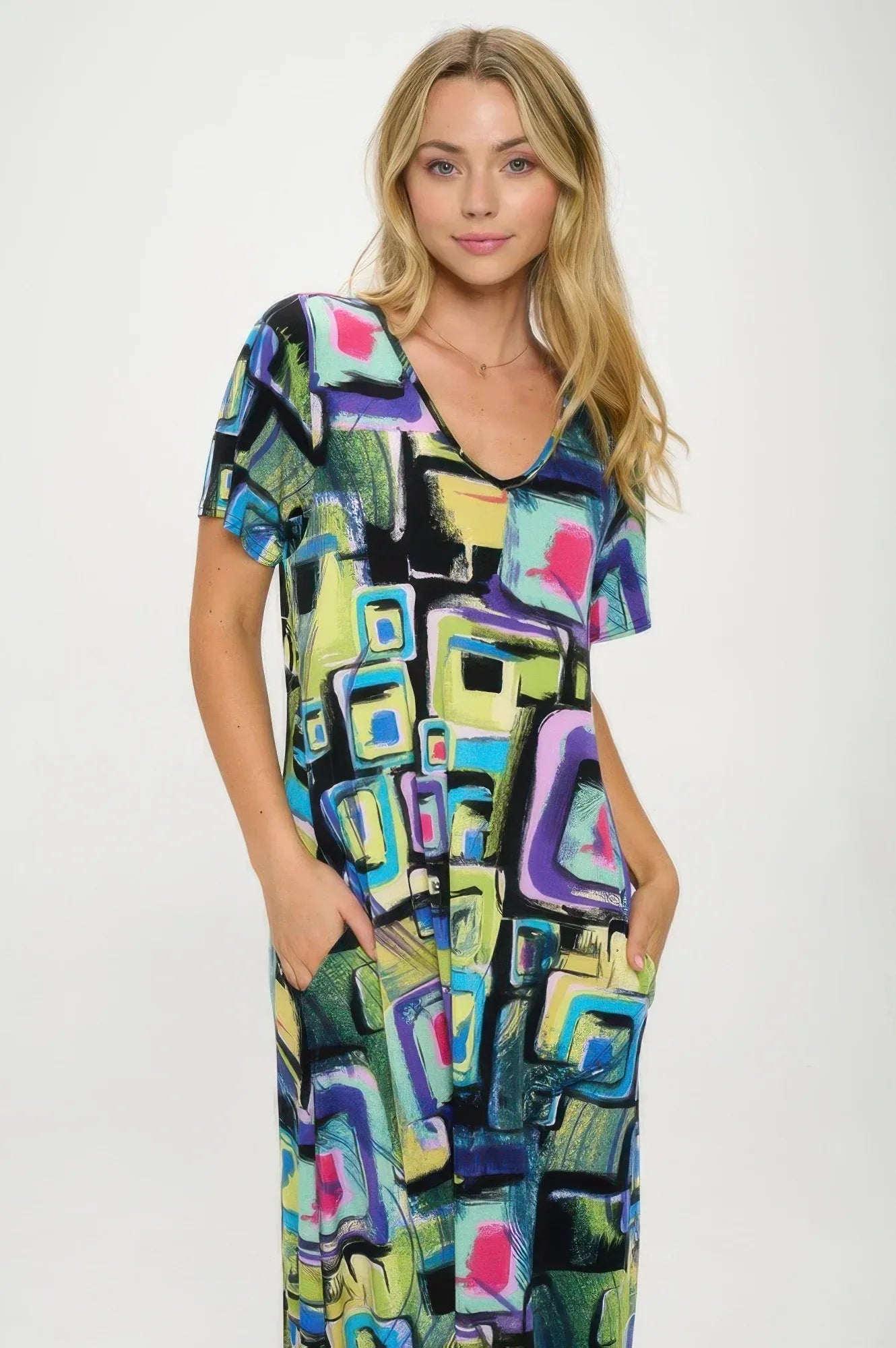 Hit V-neck Long Dress W/pocket | Mixtshop LLC
