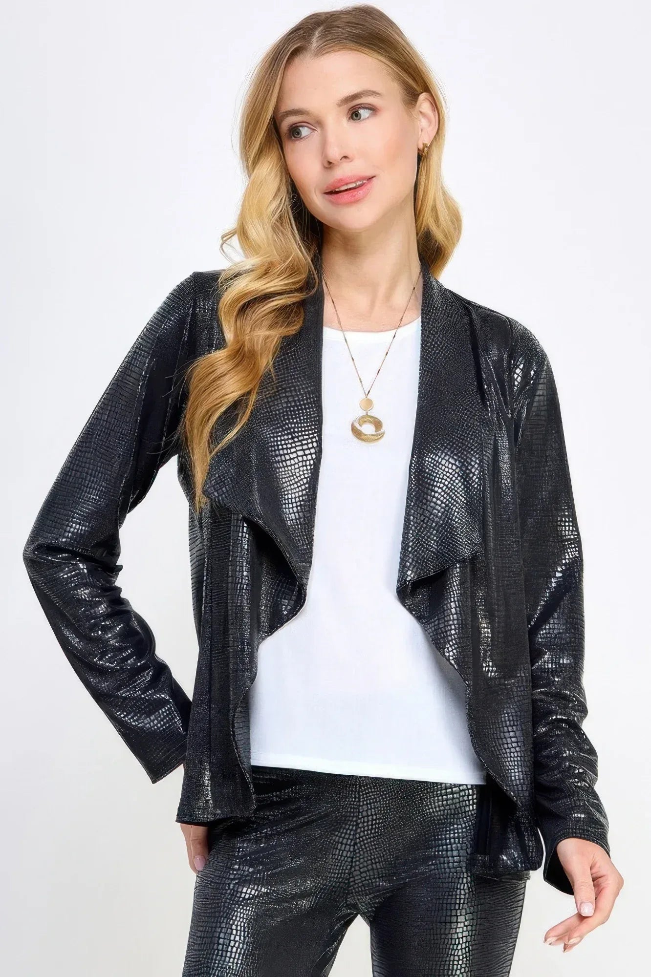 Long Sleeve Pleather Snake Skin Look Jacket | Mixtshop LLC Main image