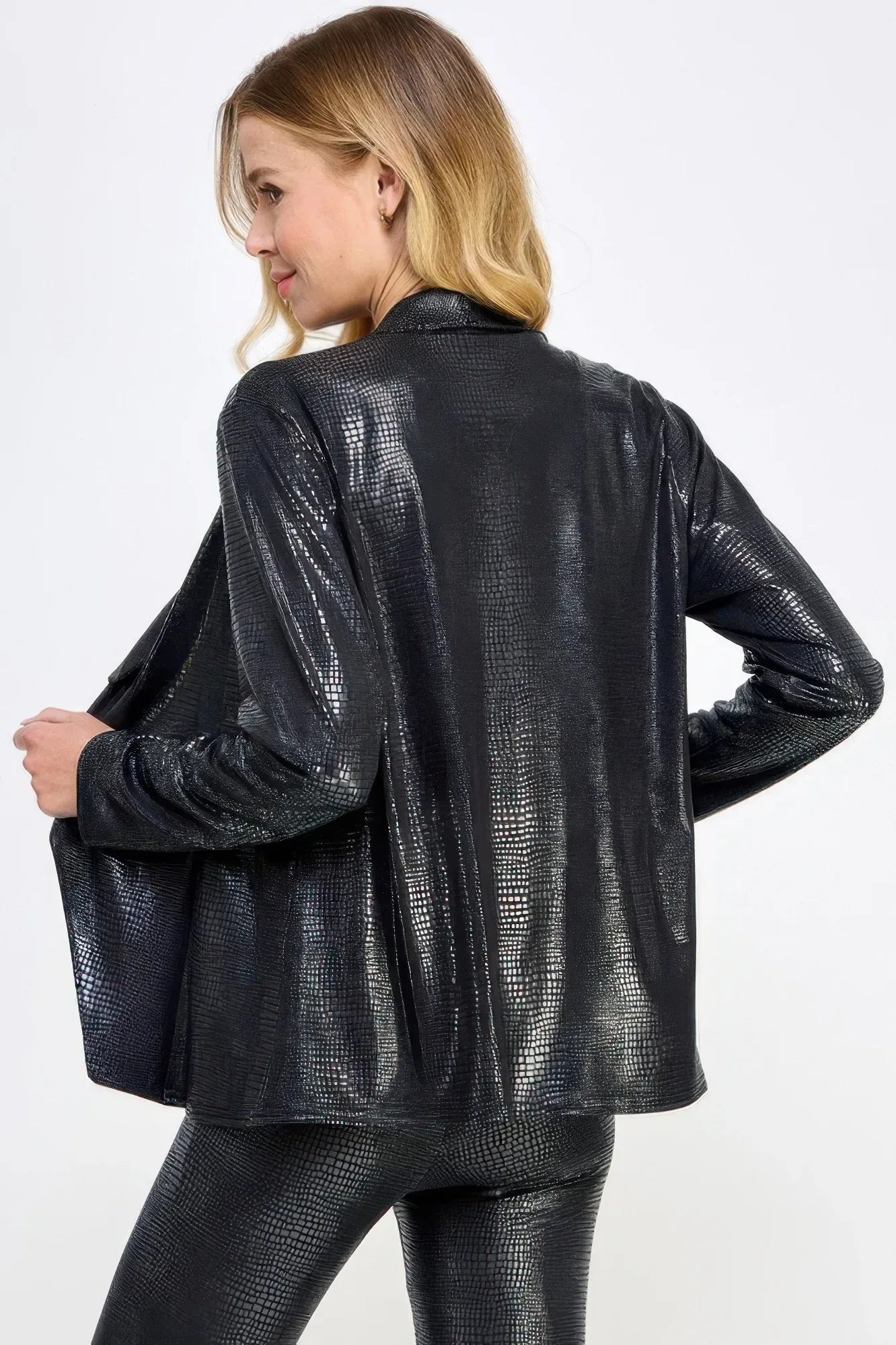 Long Sleeve Pleather Snake Skin Look Jacket | Mixtshop LLC