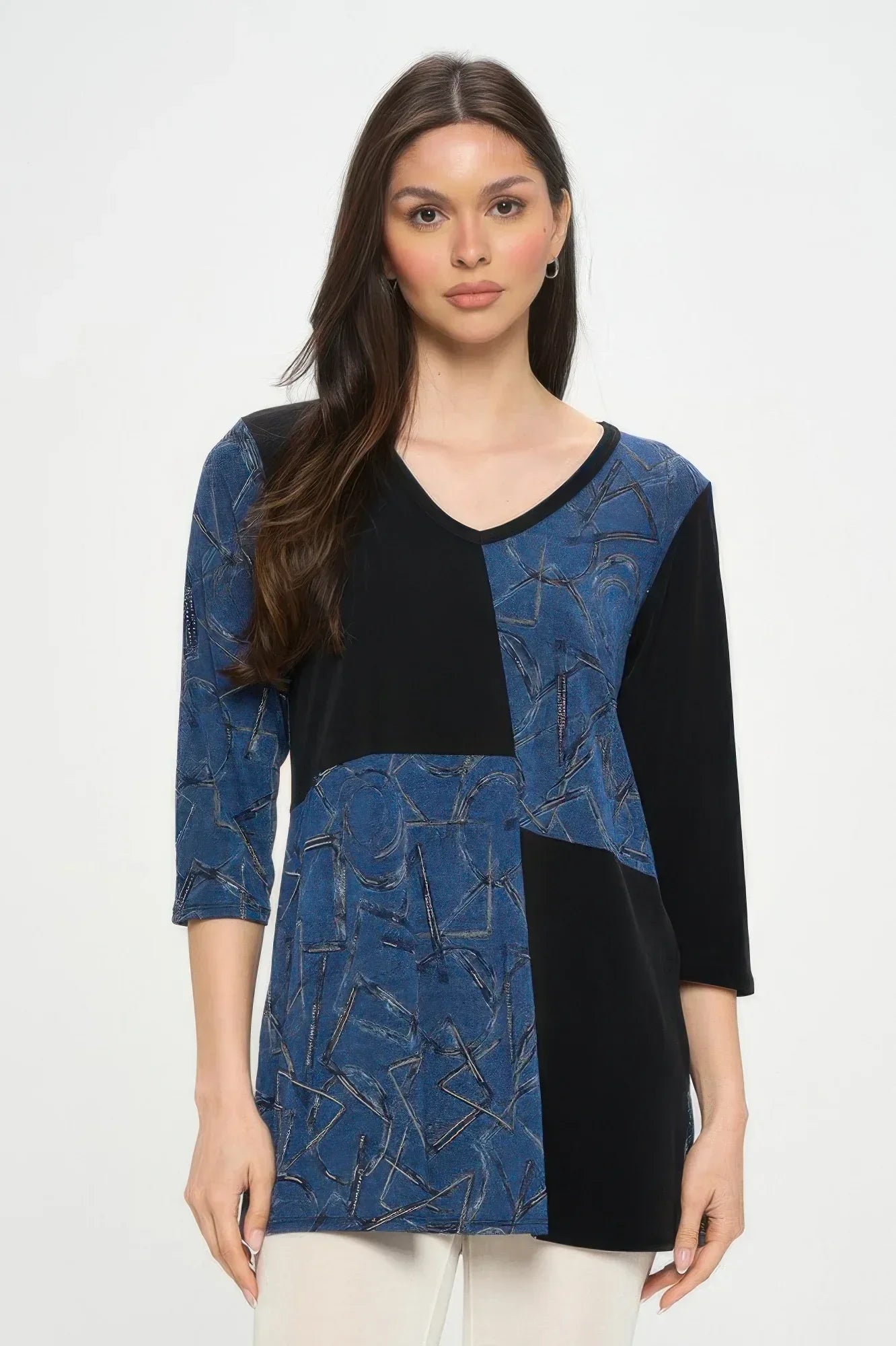 HIT Contrast V-Neck Tunic Top | Mixtshop LLC Main image
