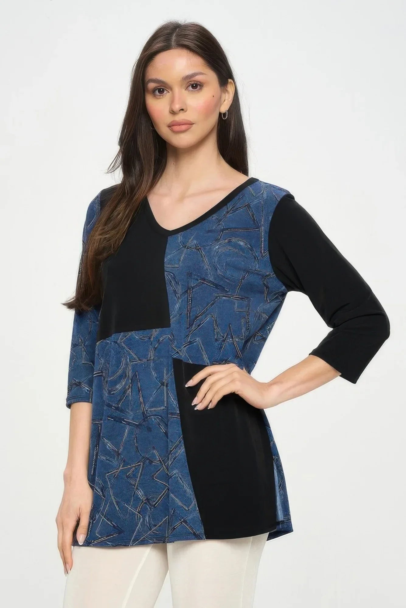 HIT Contrast V-Neck Tunic Top | Mixtshop LLC