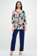 Hit Round Neck 3/4 Sleeve Slit Top | Mixtshop LLC