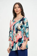 Hit Round Neck 3/4 Sleeve Slit Top | Mixtshop LLC