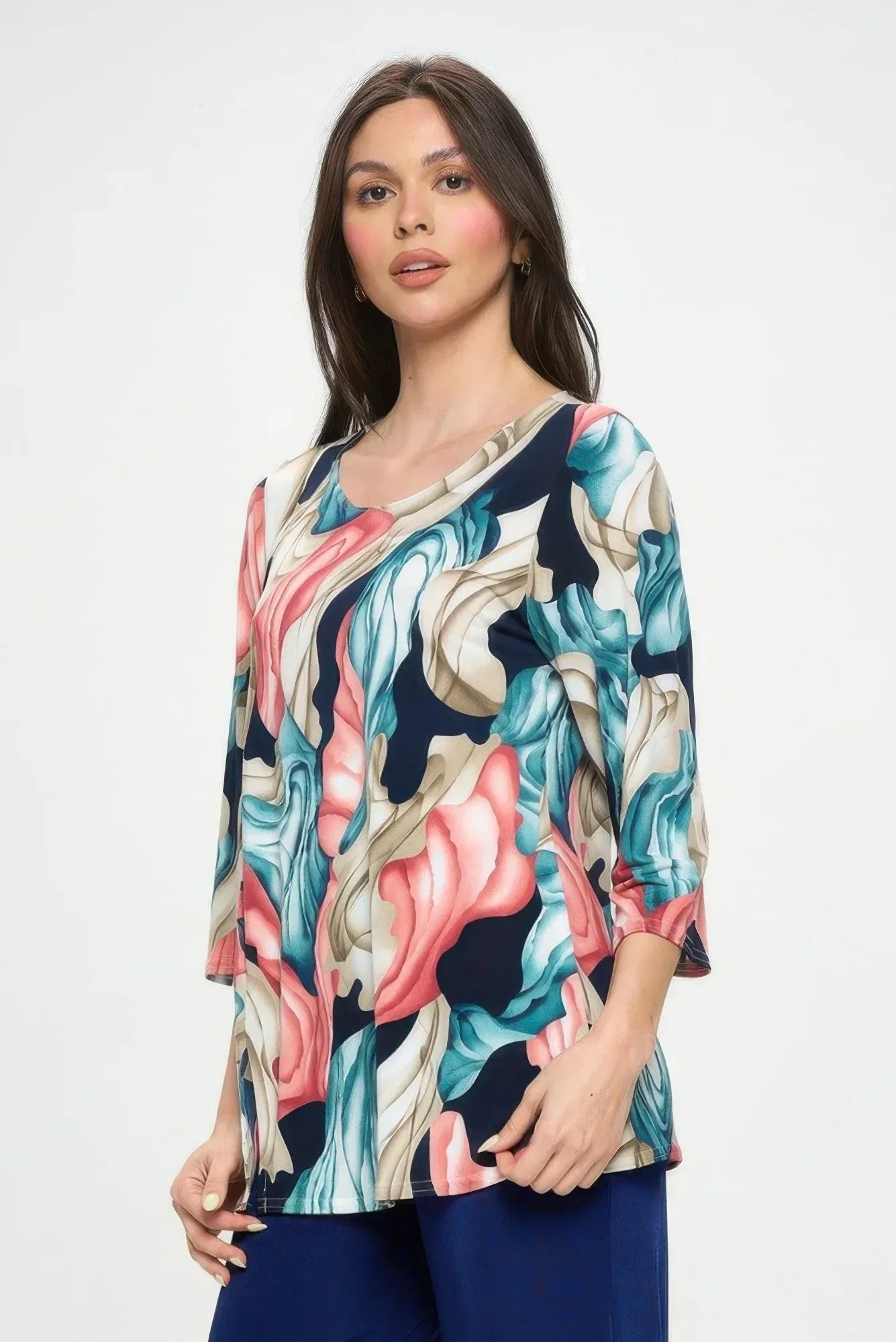 Hit Round Neck 3/4 Sleeve Slit Top | Mixtshop LLC