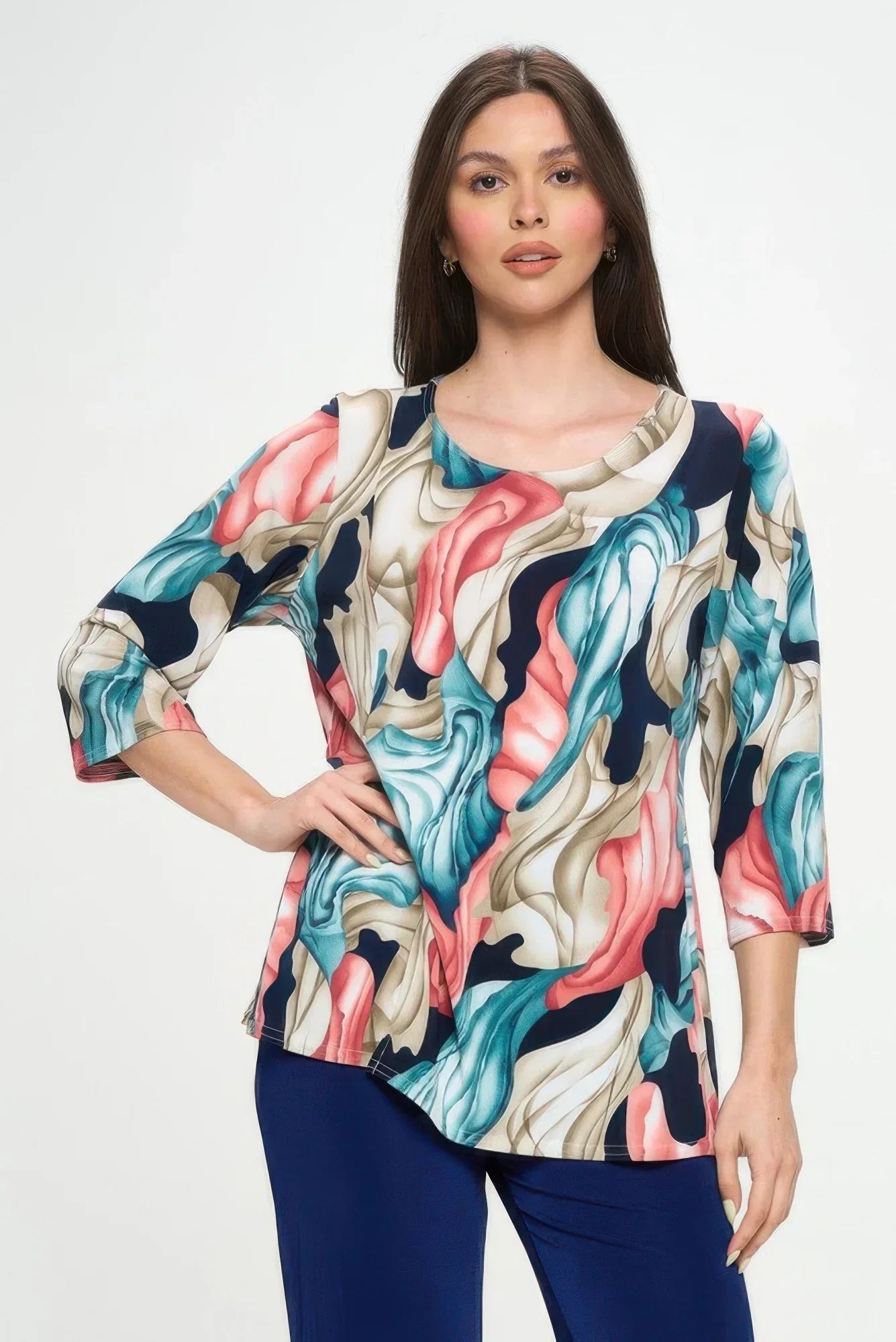 Hit Round Neck 3/4 Sleeve Slit Top | Mixtshop LLC