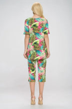 Plus Size Short Sleeve Top And Capri Pants Set | Mixtshop LLC