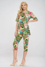 Plus Size Short Sleeve Top And Capri Pants Set | Mixtshop LLC