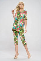 Plus Size Short Sleeve Top And Capri Pants Set | Mixtshop LLC