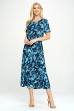 Bns Print Long Dress With Short Sleeve | Mixtshop LLC