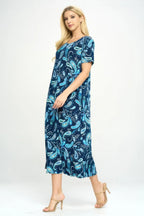 Bns Print Long Dress With Short Sleeve | Mixtshop LLC