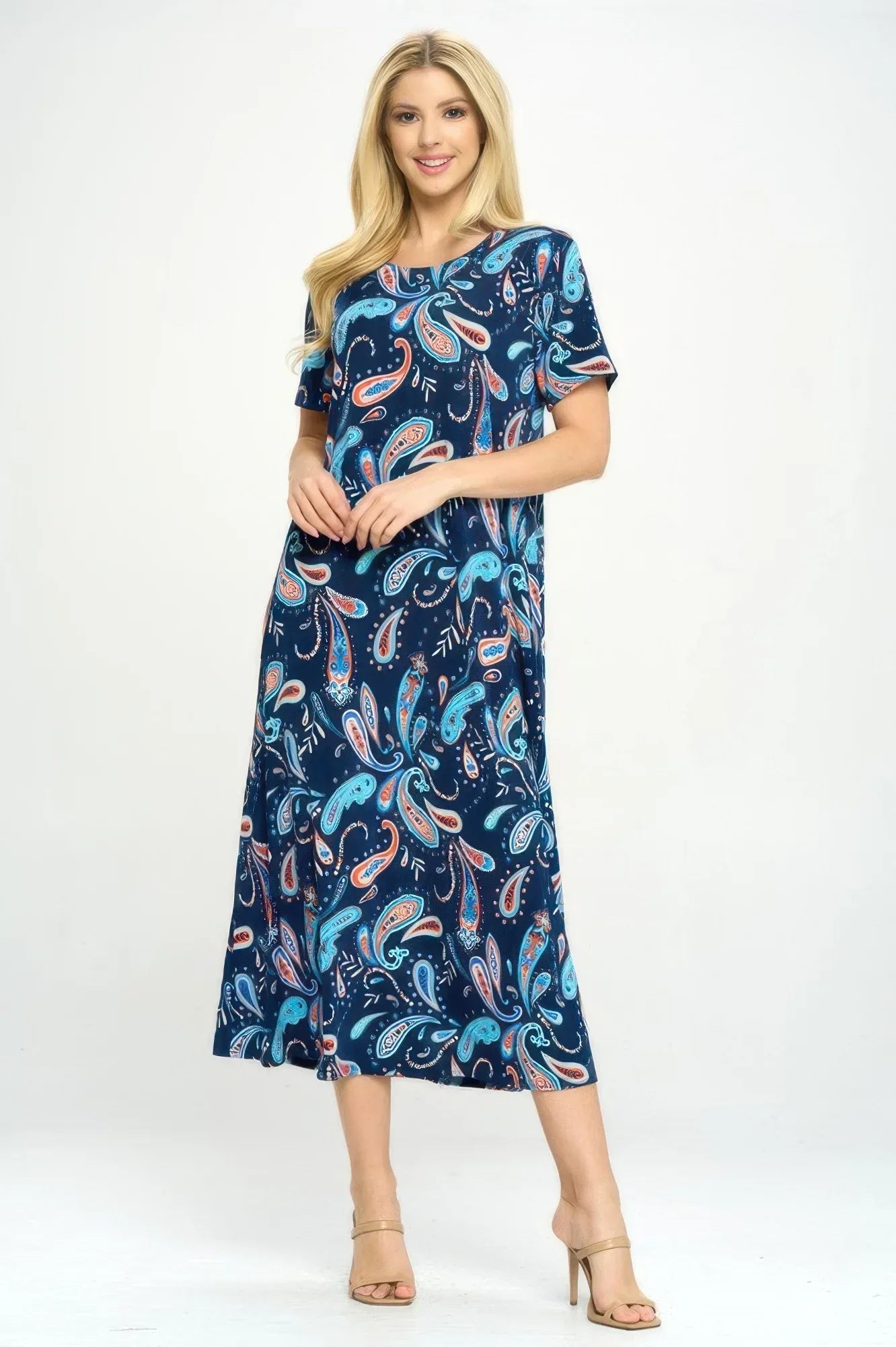 Bns Print Long Dress With Short Sleeve | Mixtshop LLC