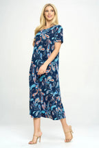 Bns Print Long Dress With Short Sleeve | Mixtshop LLC