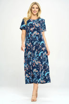 Bns Print Long Dress With Short Sleeve | Mixtshop LLC