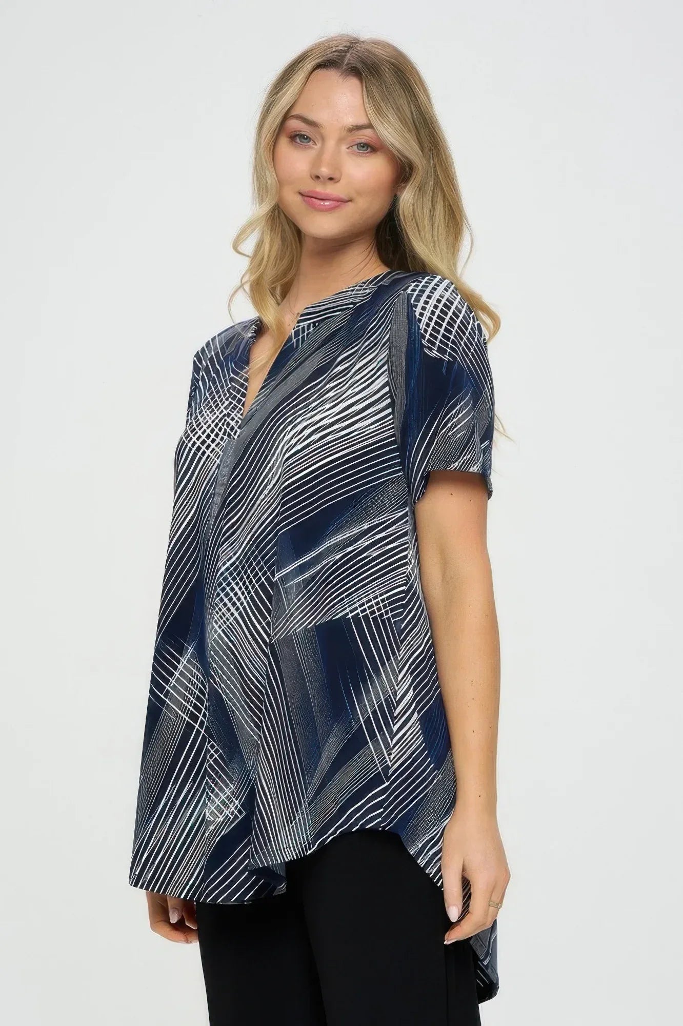 Notch Neck Rolled Short Sleeve Top | Mixtshop LLC
