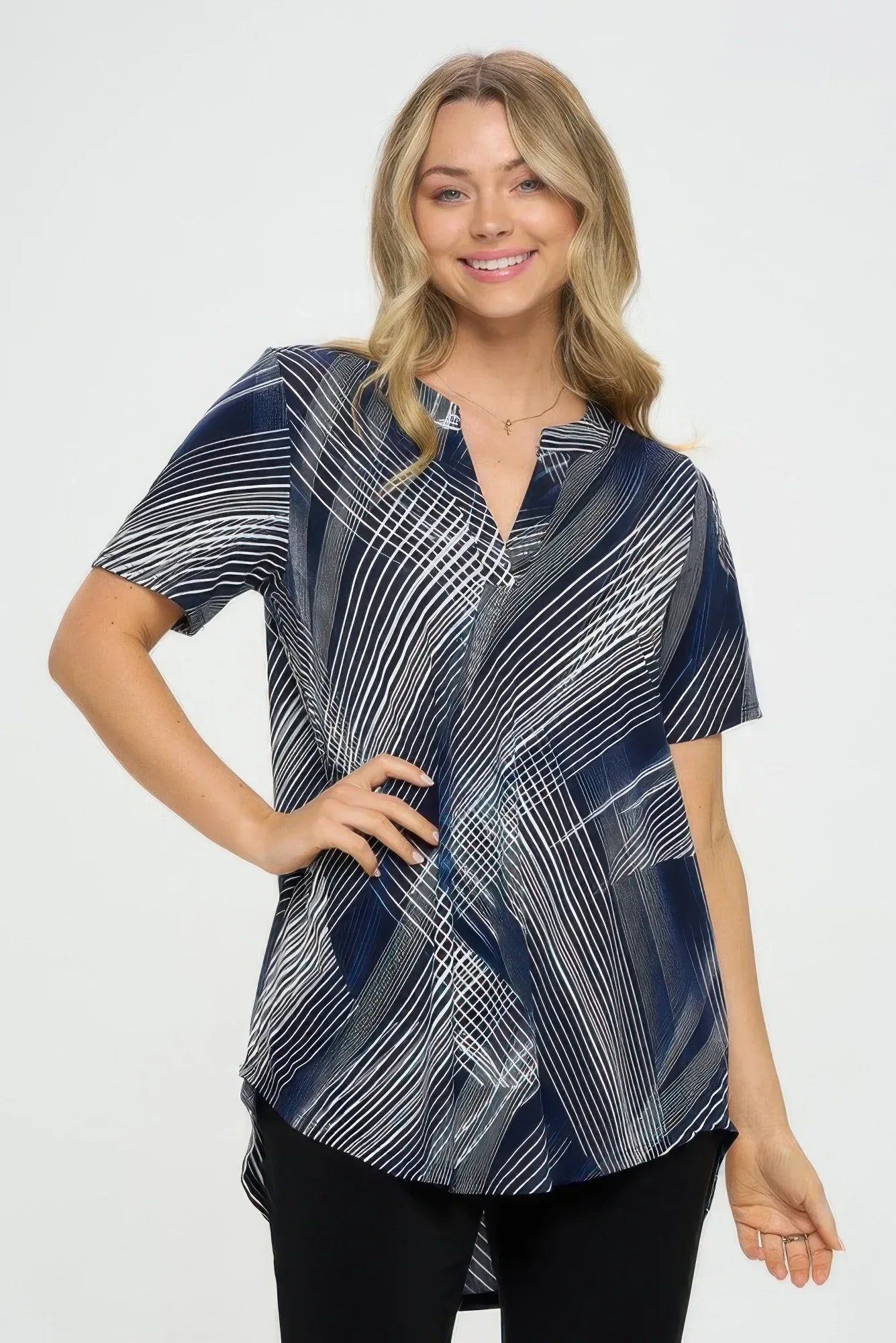 Notch Neck Rolled Short Sleeve Top | Mixtshop LLC